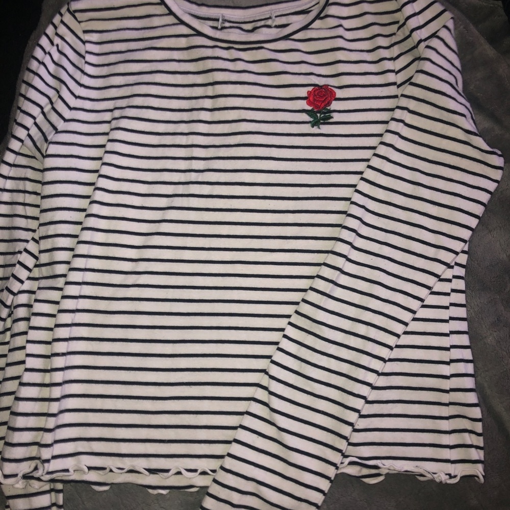White and black striped long sleeve shirt